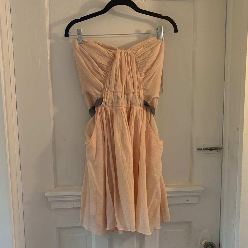 Elizabeth and James Orange Strapless Ruched Sundress